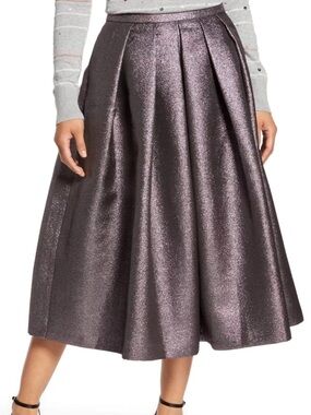 Halogen x Atlantic XS  Pacific Pleated Purple Shimmer Midi Skirt Shimmery Plum